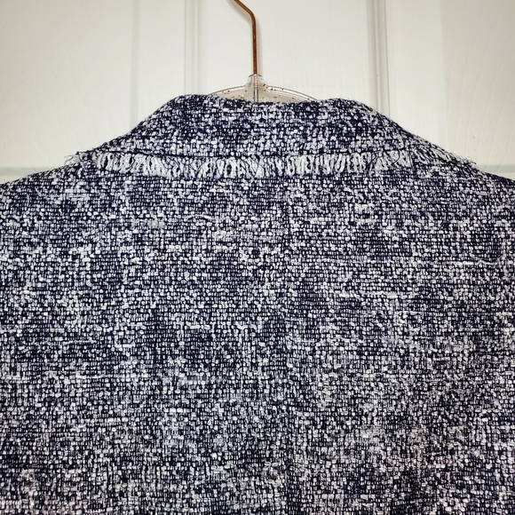 Talbots Petites Blue White Boucle Tweed Fringe Blazer Size 12 - Picture 7 of 12